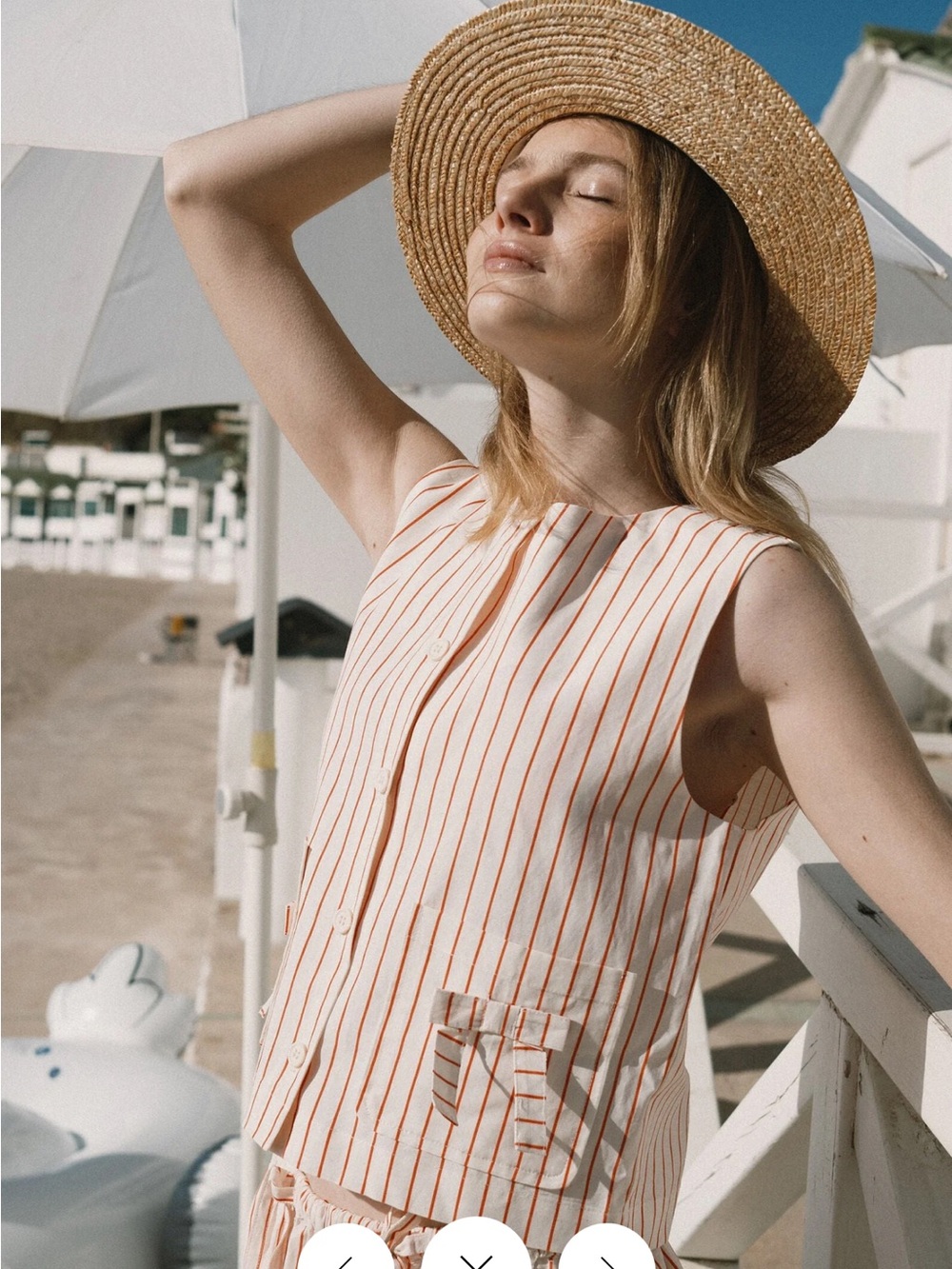 Sleeveless Ivory Top with Coral Stripes